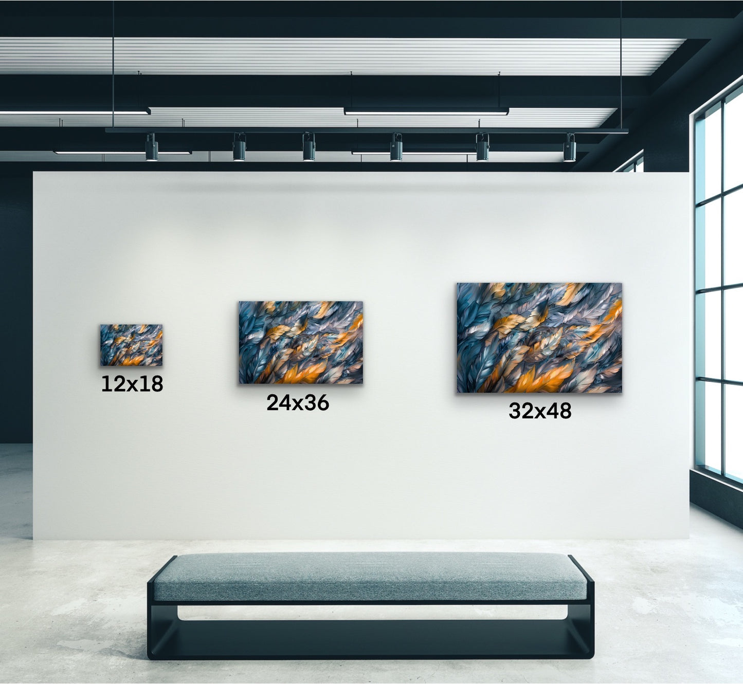 Golden Blue Feather Canvas Wall Art