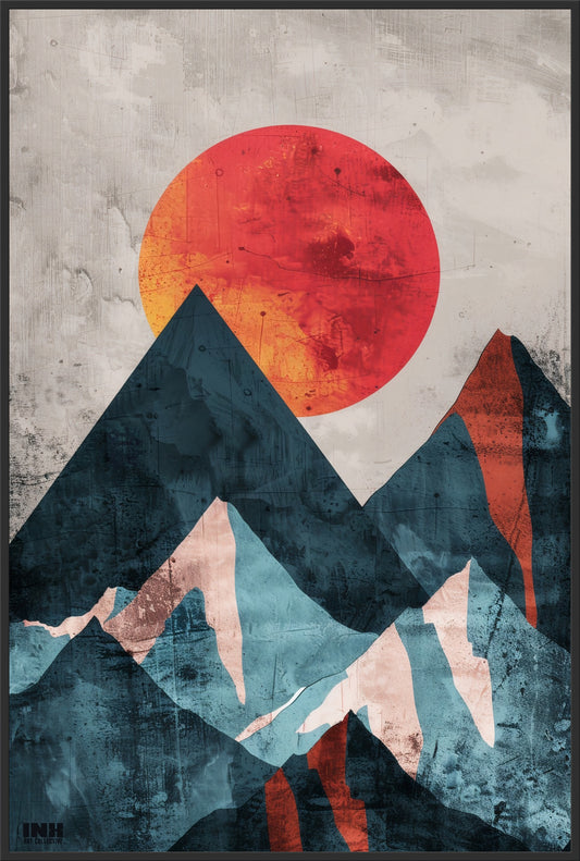 Geometric Mountain Sun Canvas Wall Art