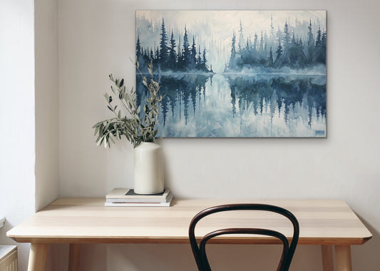 Misty Lake Reflection Canvas Wall Art
