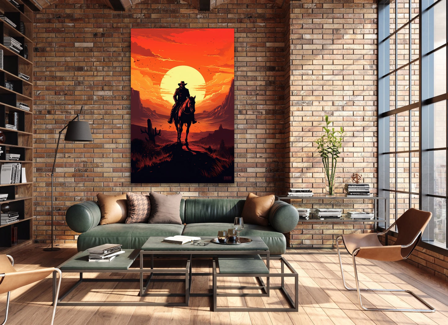 Lone Rider Sunset Canvas Wall Art