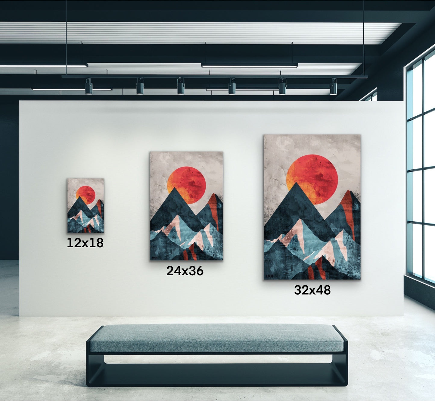 Geometric Mountain Sun Canvas Wall Art