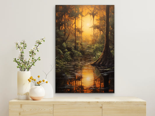 Golden Swamp Sunset Canvas Wall Art