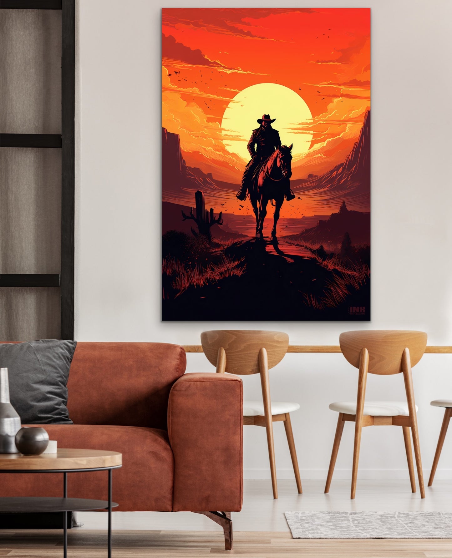 Lone Rider Sunset Canvas Wall Art