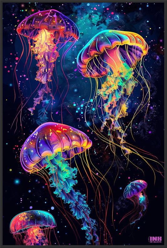 Neon Jellyfish Canvas Wall Art