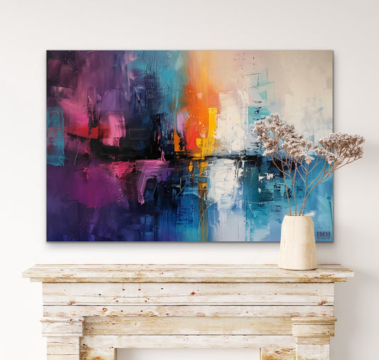 Vibrant City Lights Abstract Canvas Wall Art
