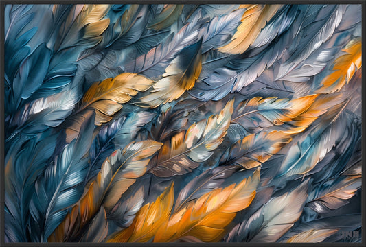 Golden Blue Feather Canvas Wall Art