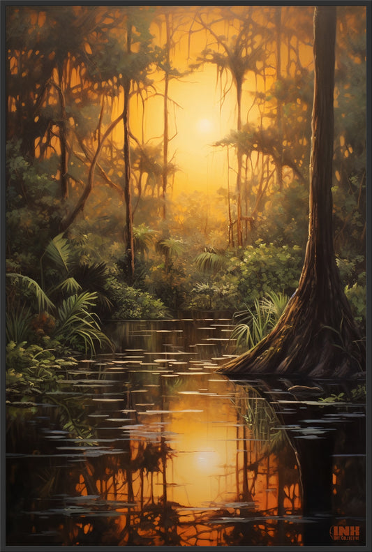 Golden Swamp Sunset Canvas Wall Art