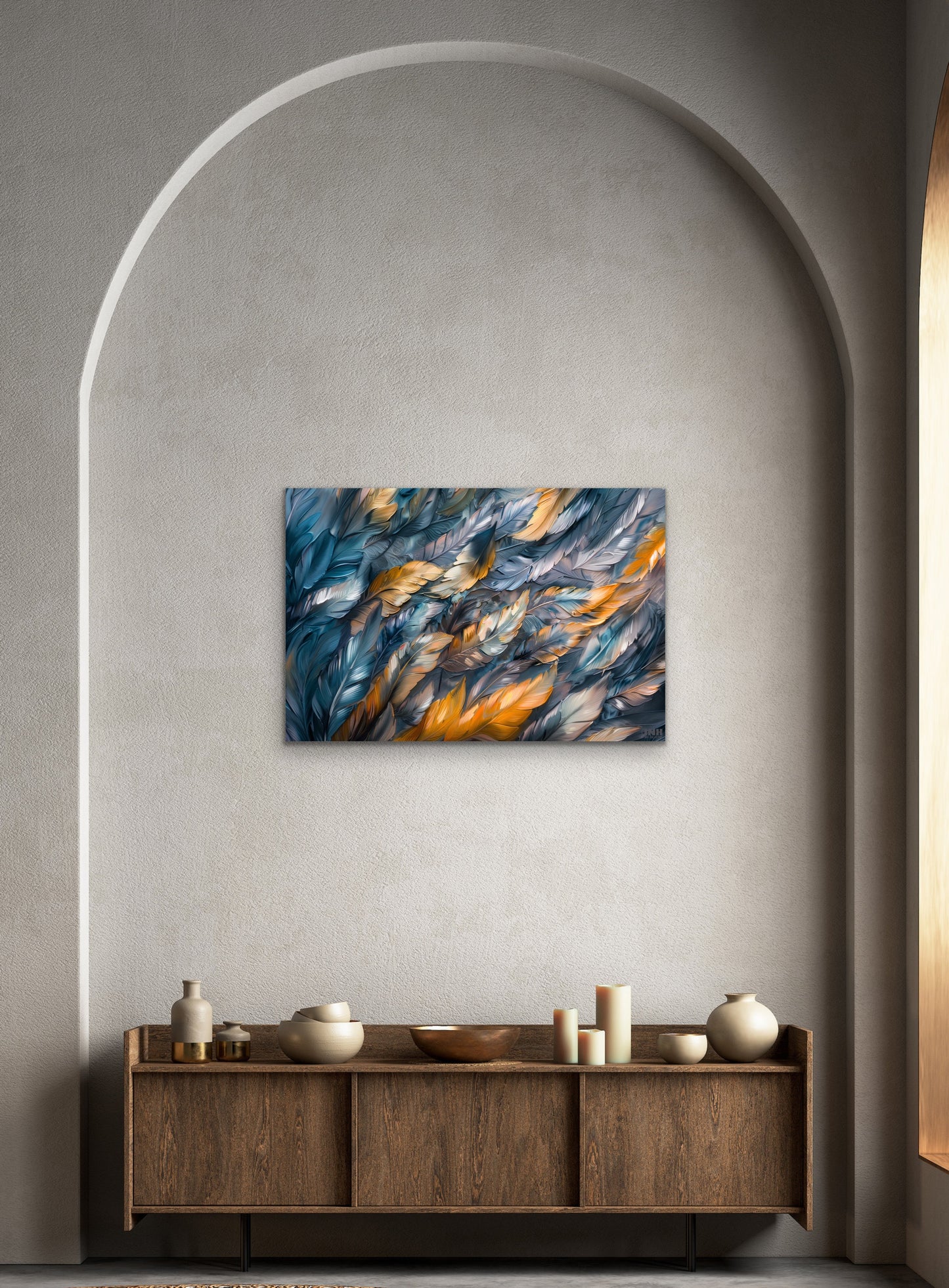 Golden Blue Feather Canvas Wall Art