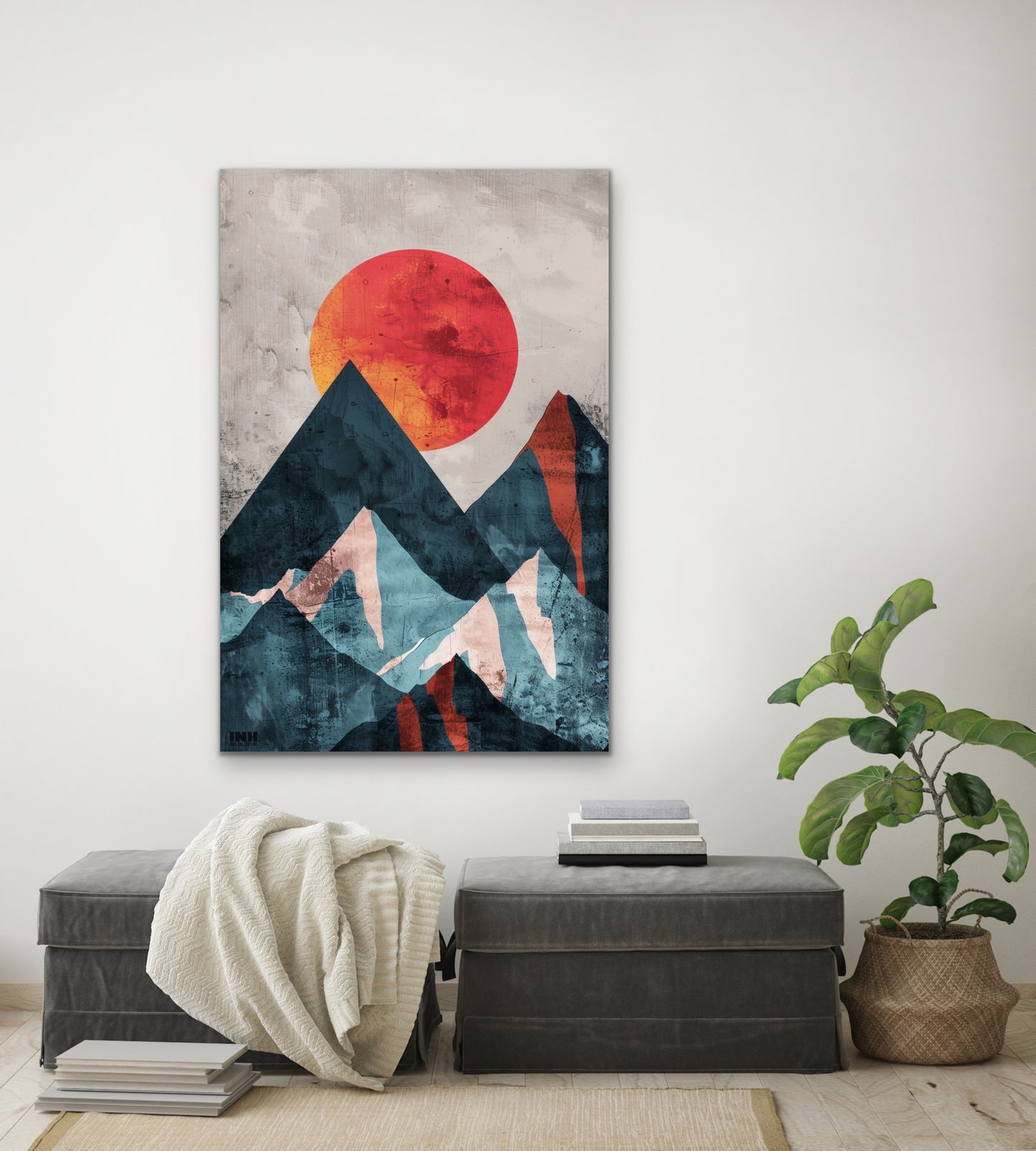 Geometric Mountain Sun Canvas Wall Art