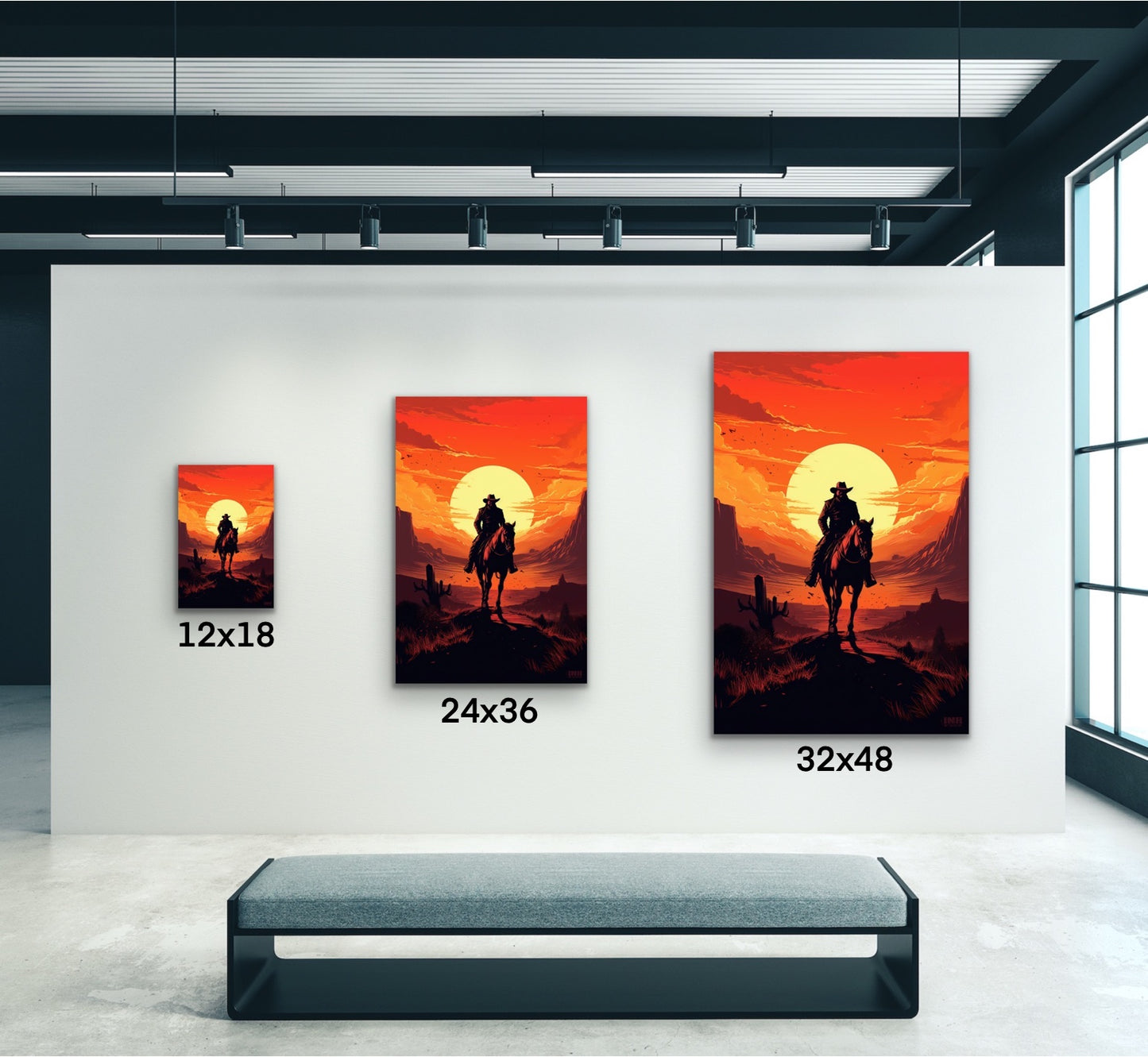 Lone Rider Sunset Canvas Wall Art