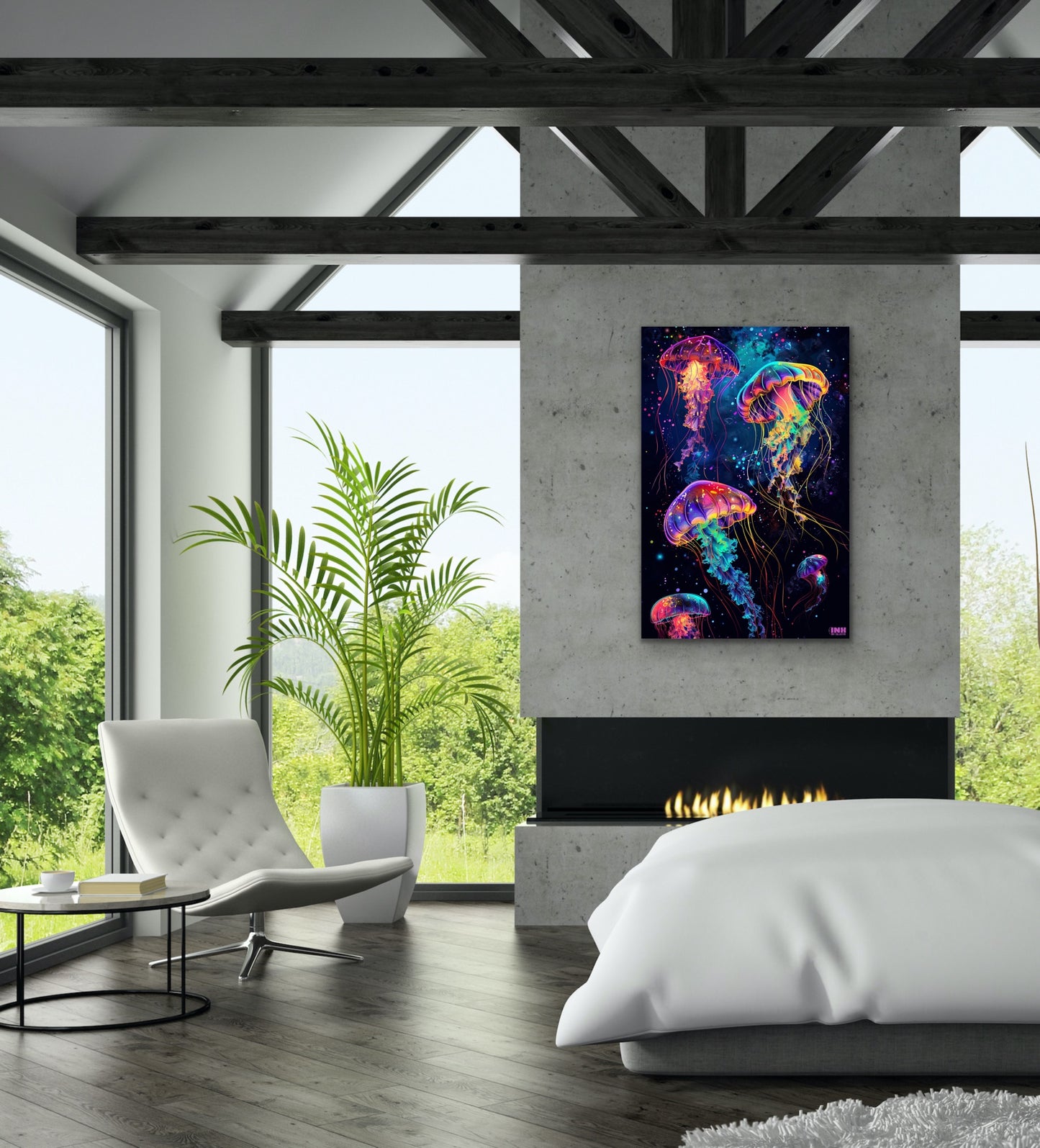 Neon Jellyfish Canvas Wall Art