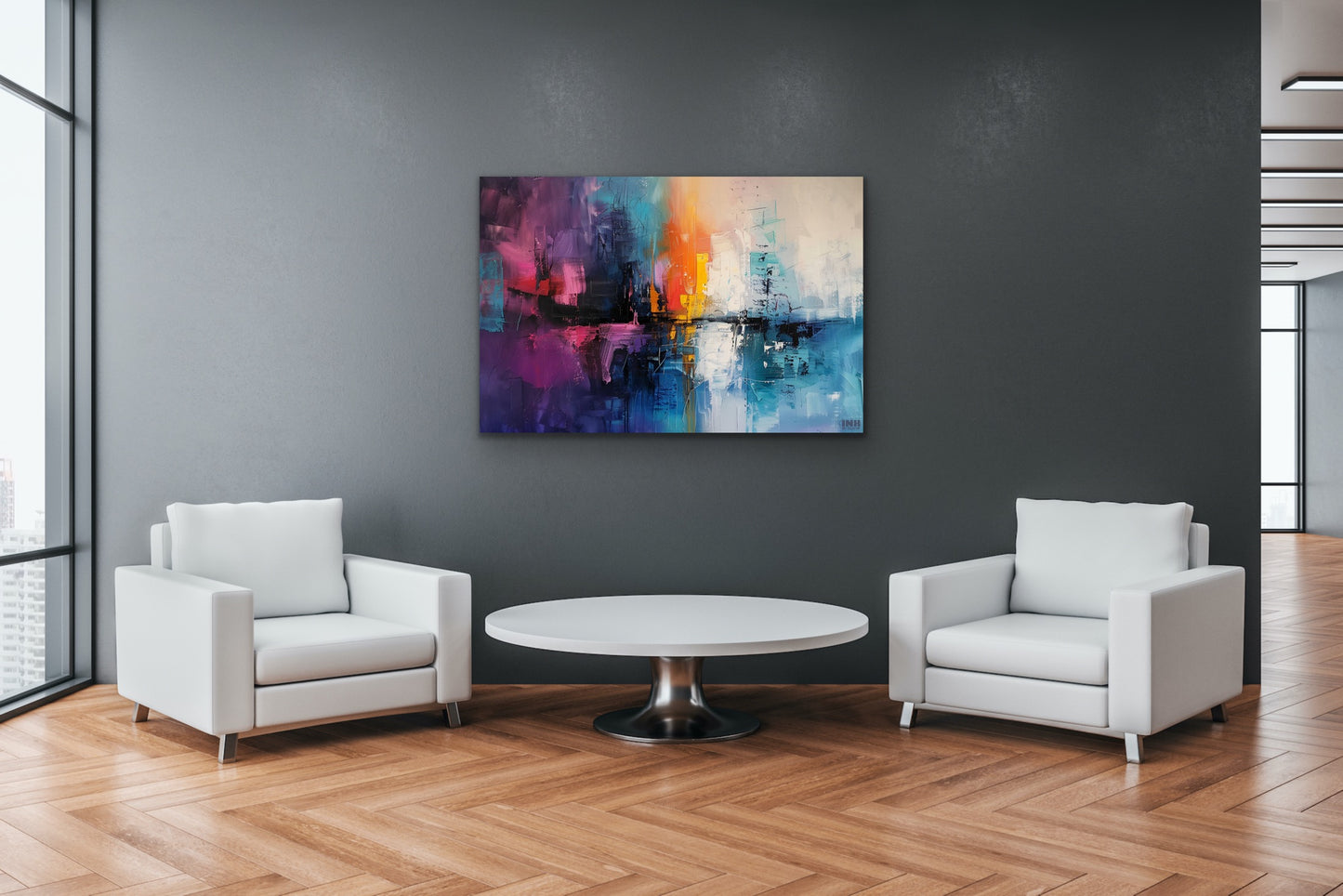 Vibrant City Lights Abstract Canvas Wall Art