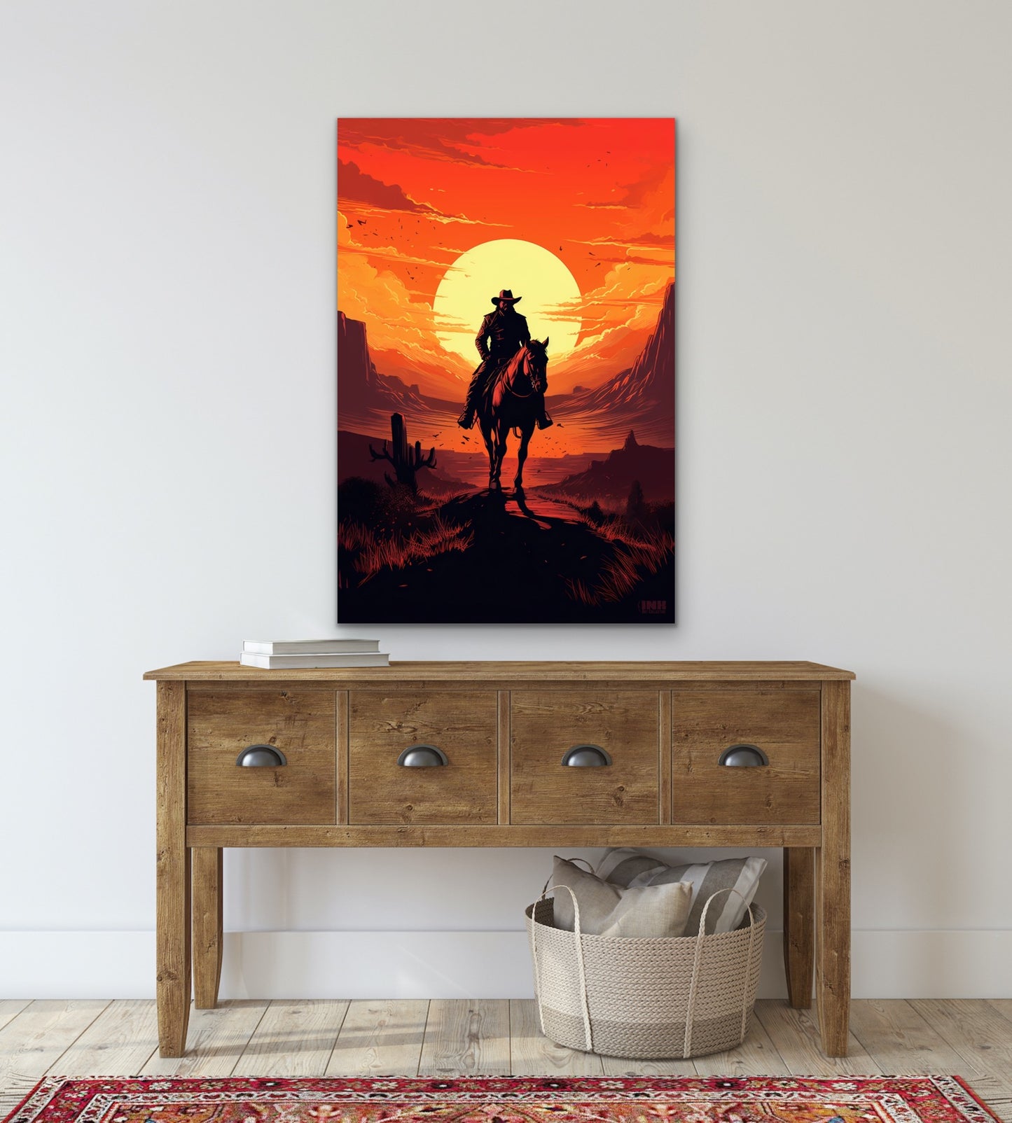 Lone Rider Sunset Canvas Wall Art