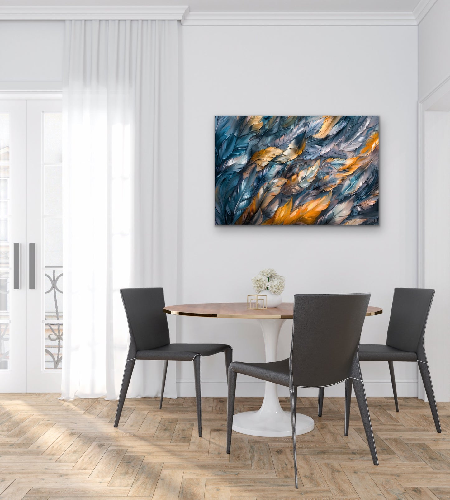Golden Blue Feather Canvas Wall Art