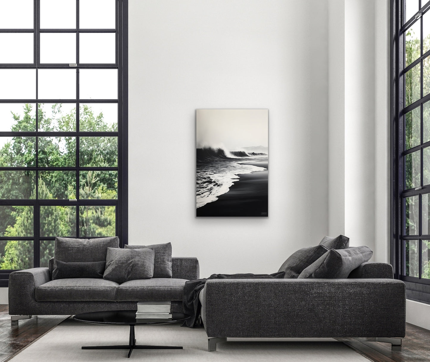 Black & White Ocean Waves Canvas Wall Art
