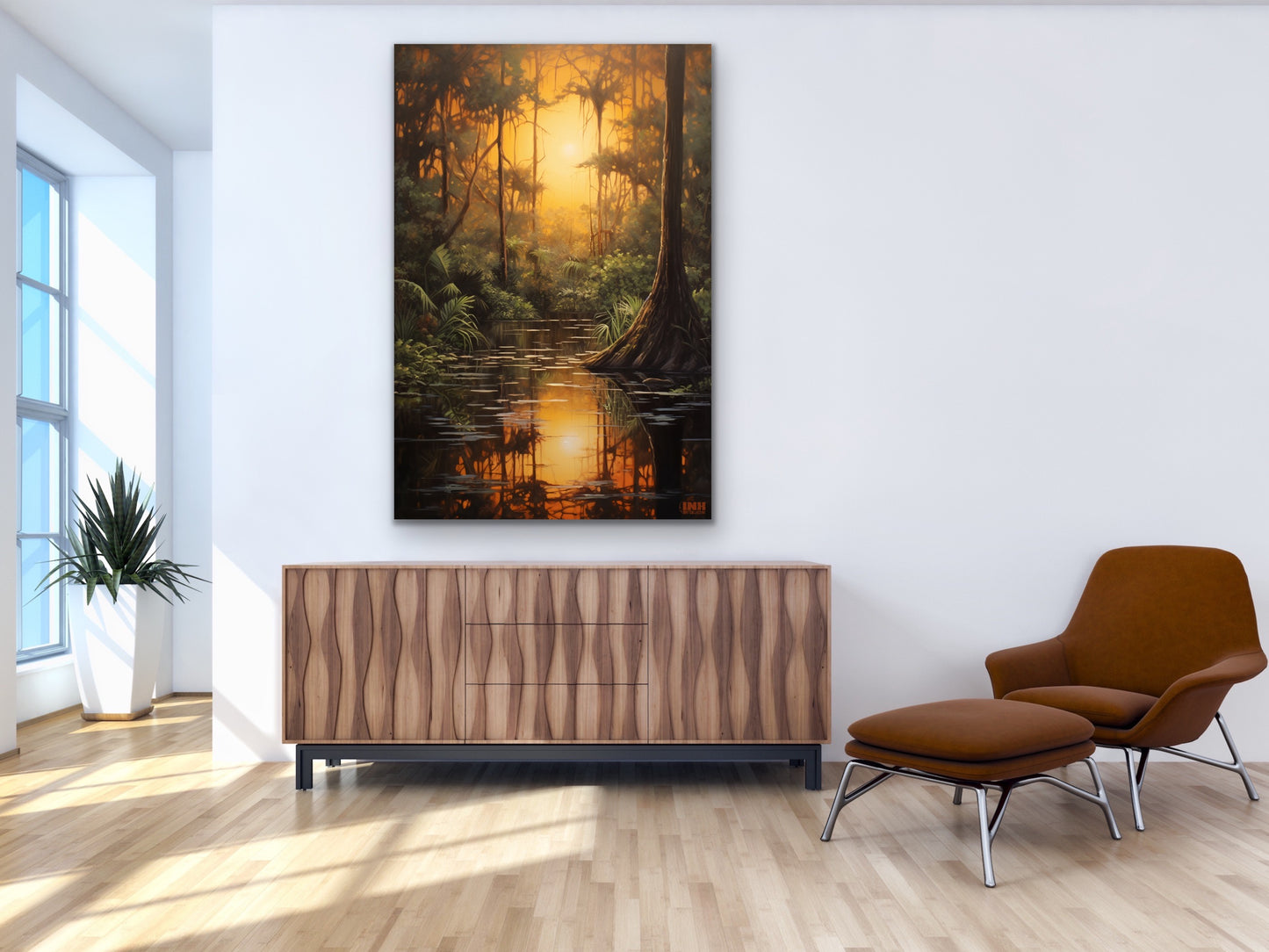 Golden Swamp Sunset Canvas Wall Art
