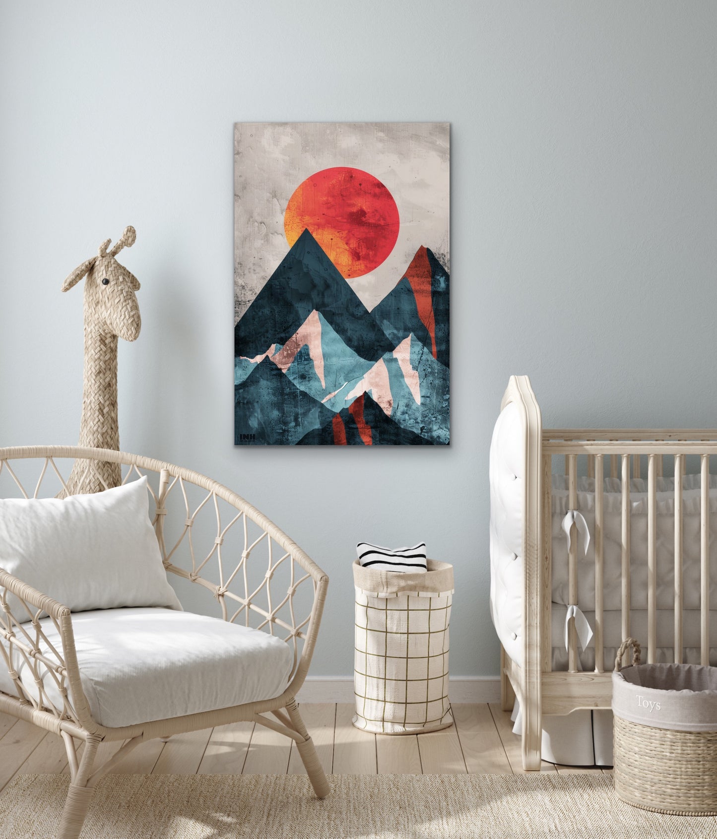 Geometric Mountain Sun Canvas Wall Art