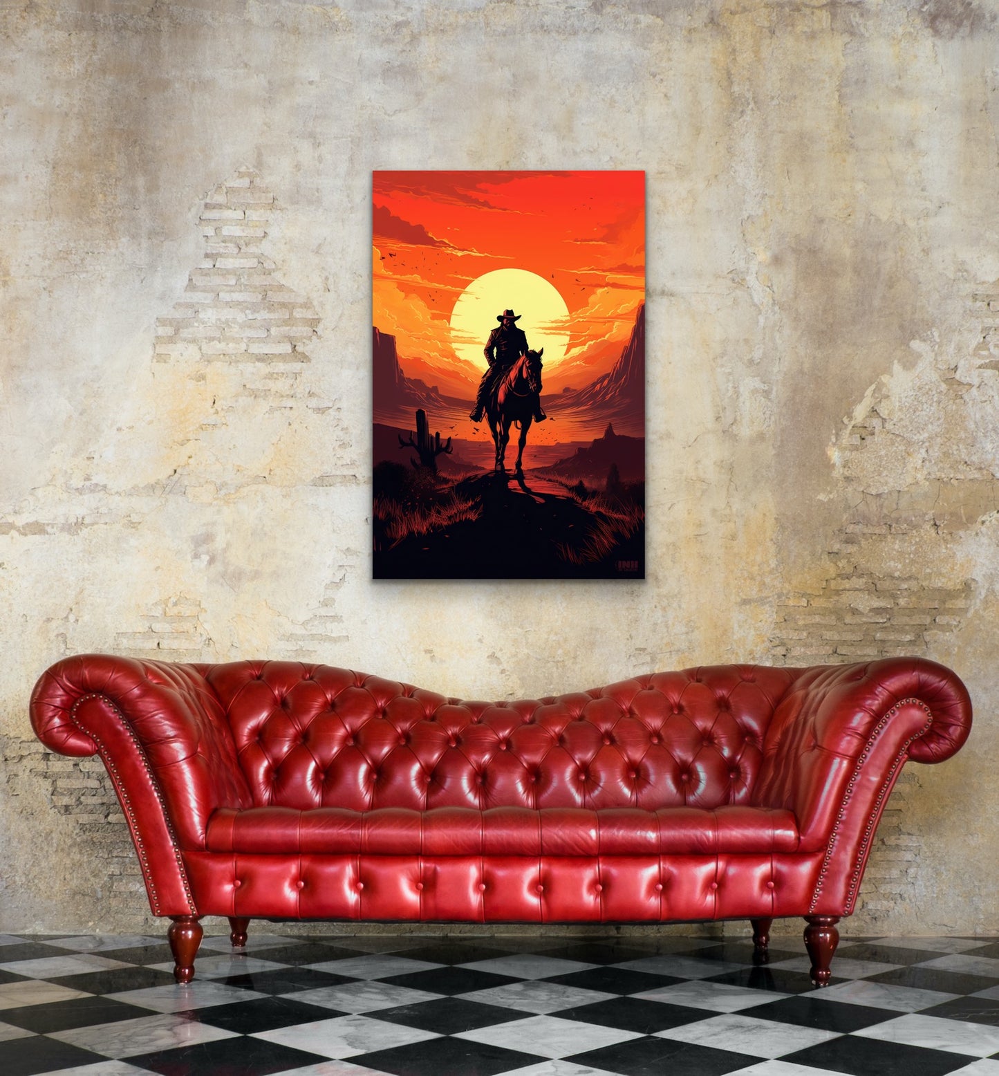 Lone Rider Sunset Canvas Wall Art