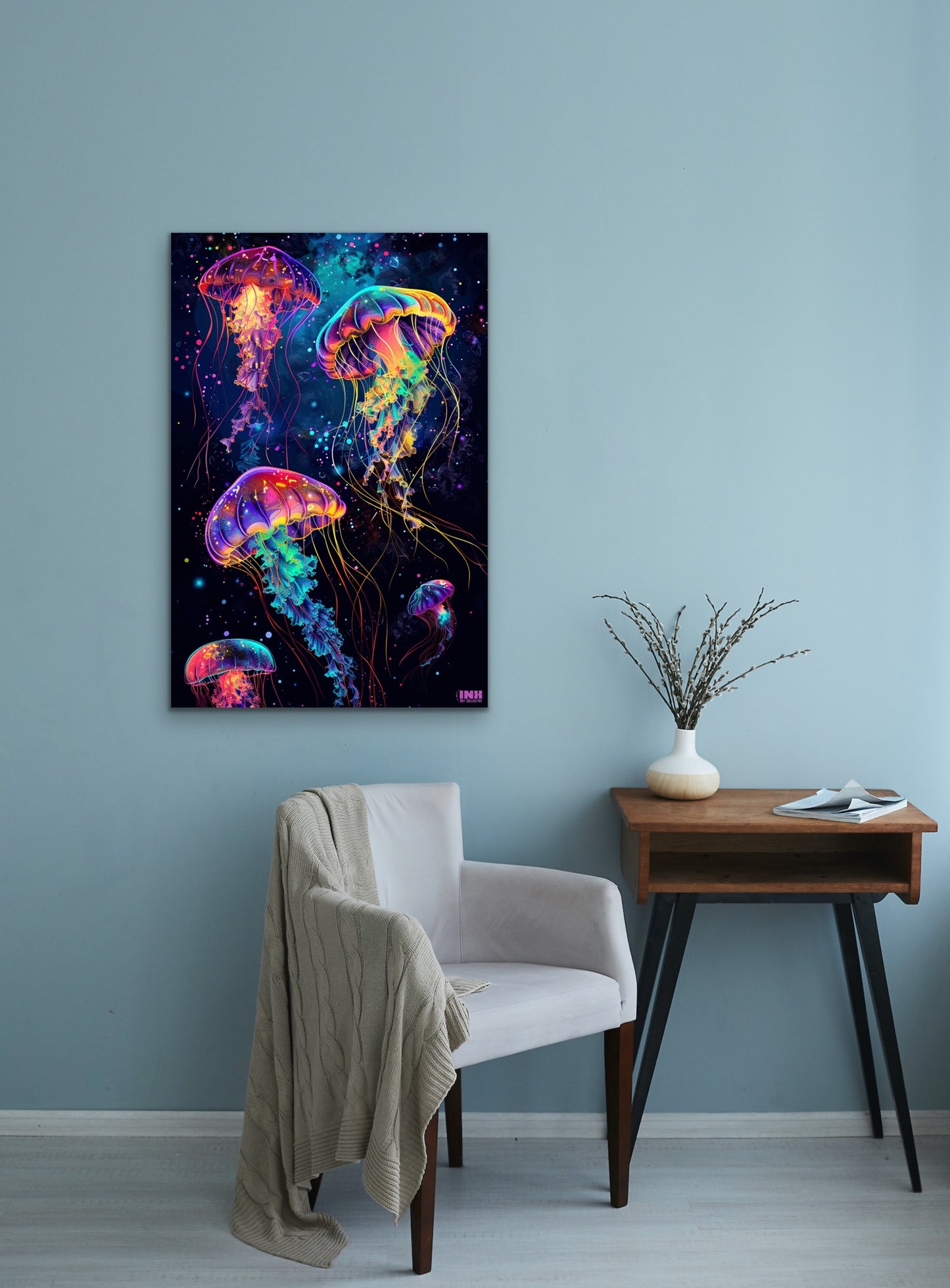 Neon Jellyfish Canvas Wall Art