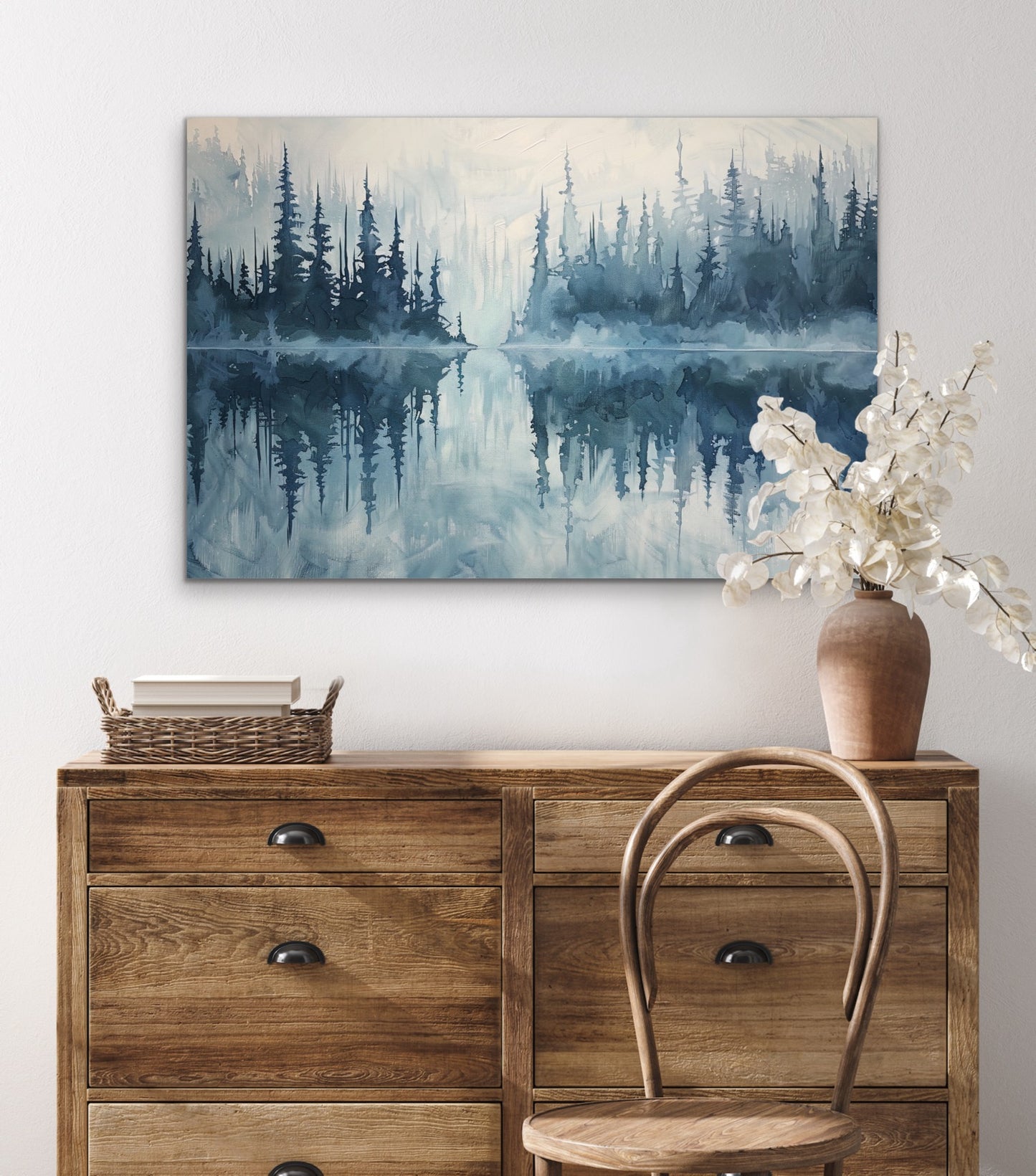 Misty Lake Reflection Canvas Wall Art