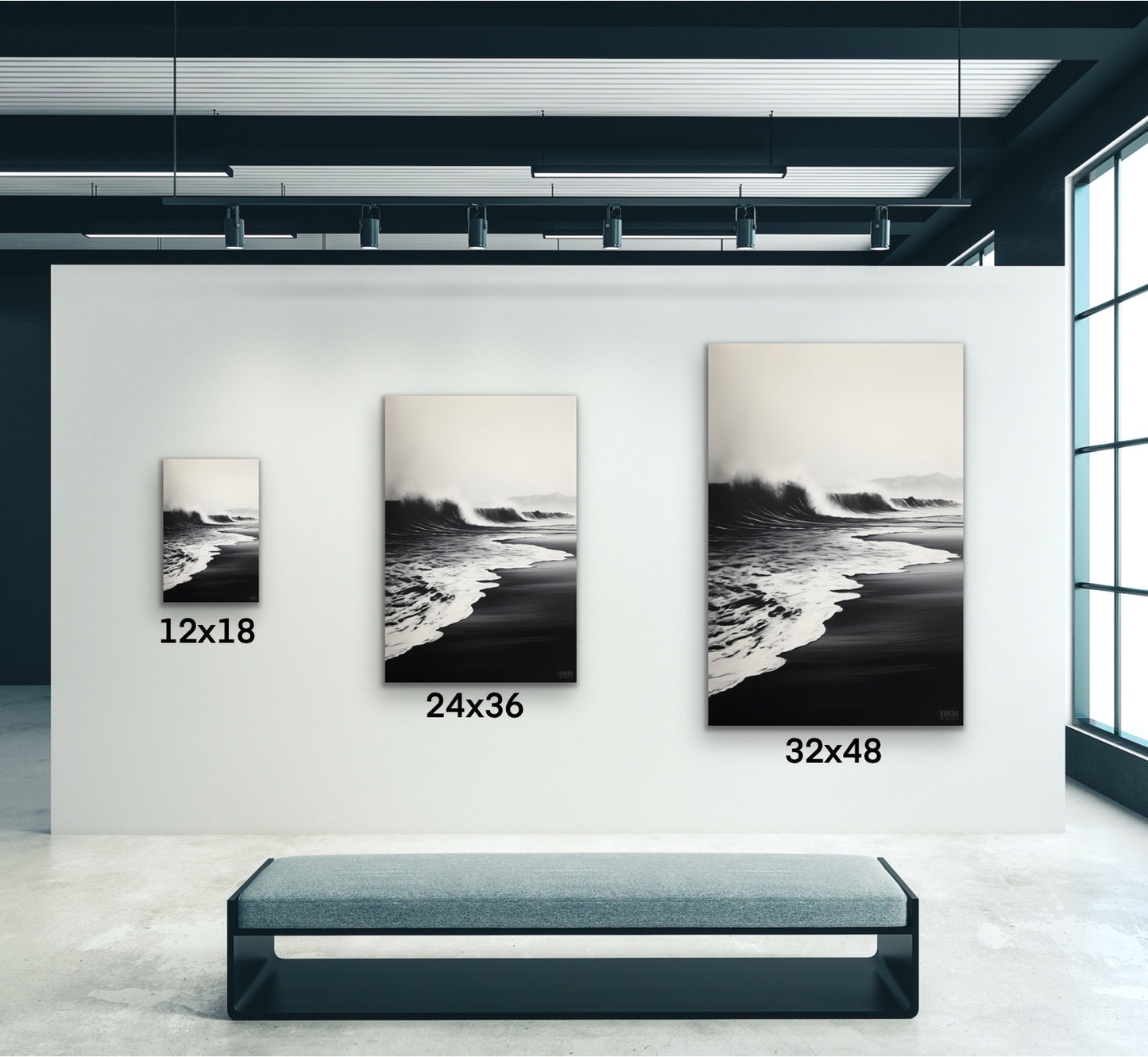 Black & White Ocean Waves Canvas Wall Art