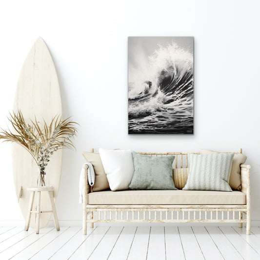 Black & White Ocean Wave Crash Canvas Wall Art
