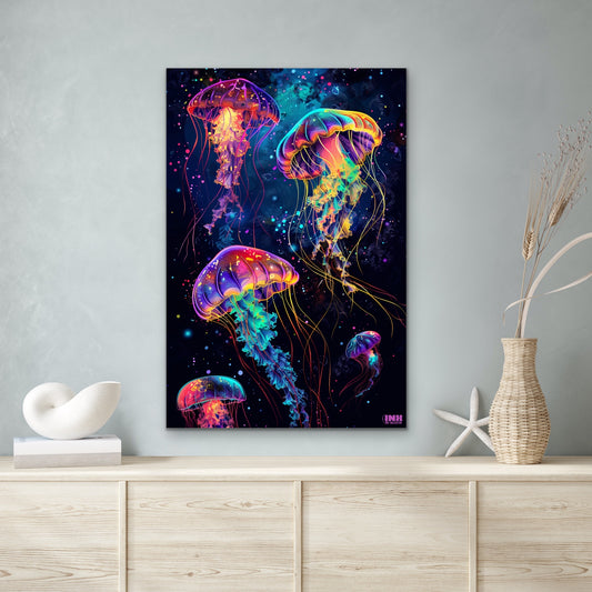 Neon Jellyfish Canvas Wall Art