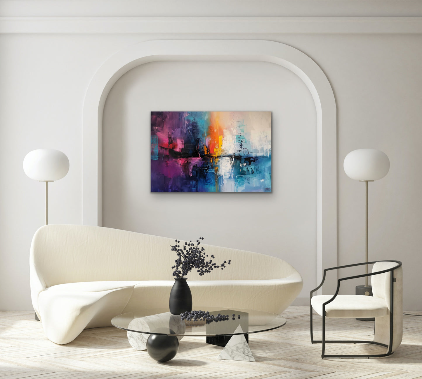Vibrant City Lights Abstract Canvas Wall Art