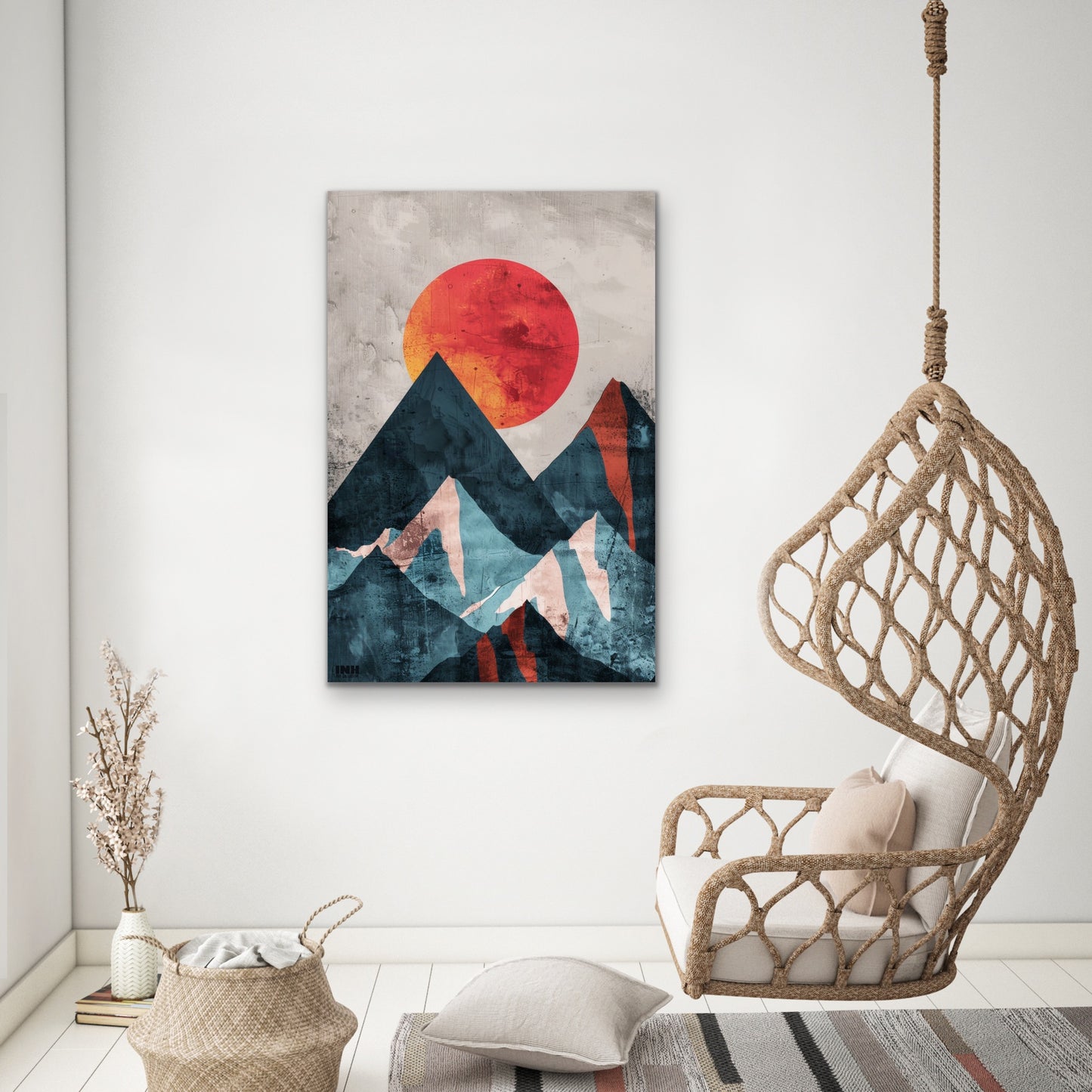 Geometric Mountain Sun Canvas Wall Art