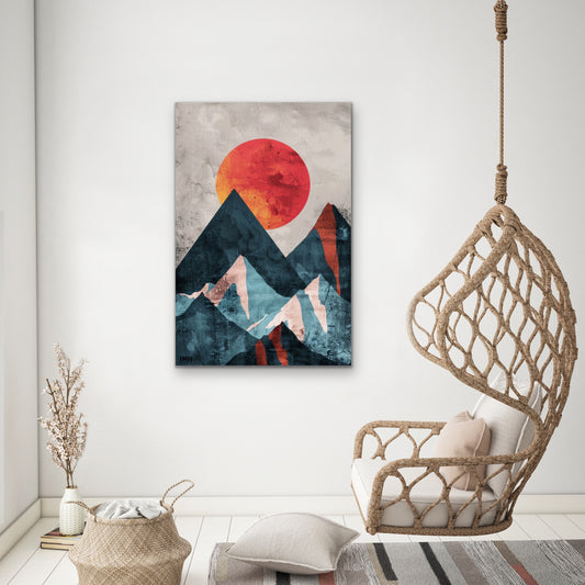 Geometric Mountain Sun Canvas Wall Art
