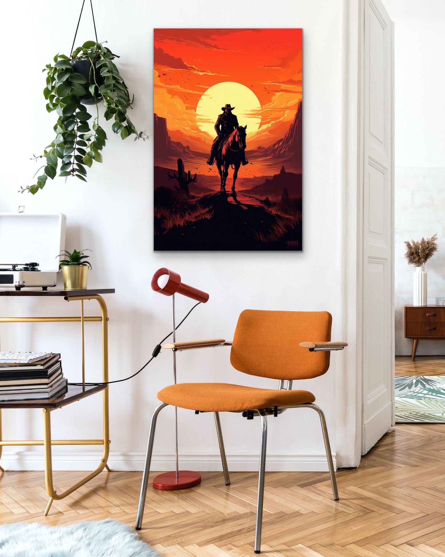 Lone Rider Sunset Canvas Wall Art