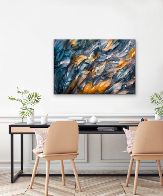 Golden Blue Feather Canvas Wall Art