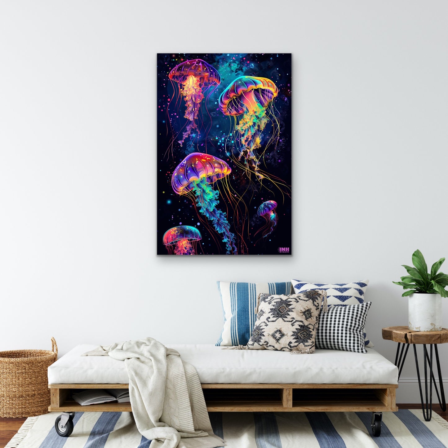 Neon Jellyfish Canvas Wall Art