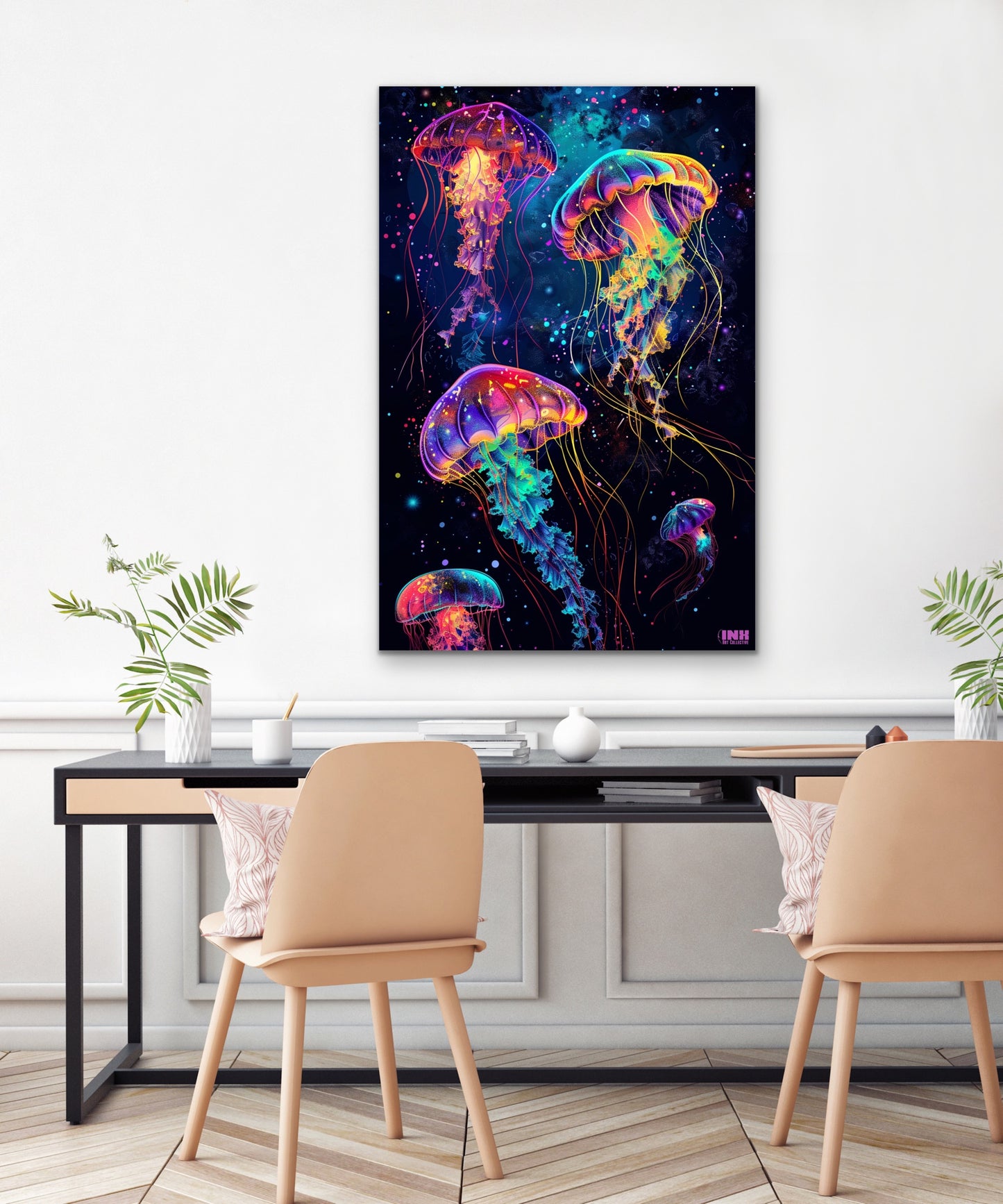 Neon Jellyfish Canvas Wall Art