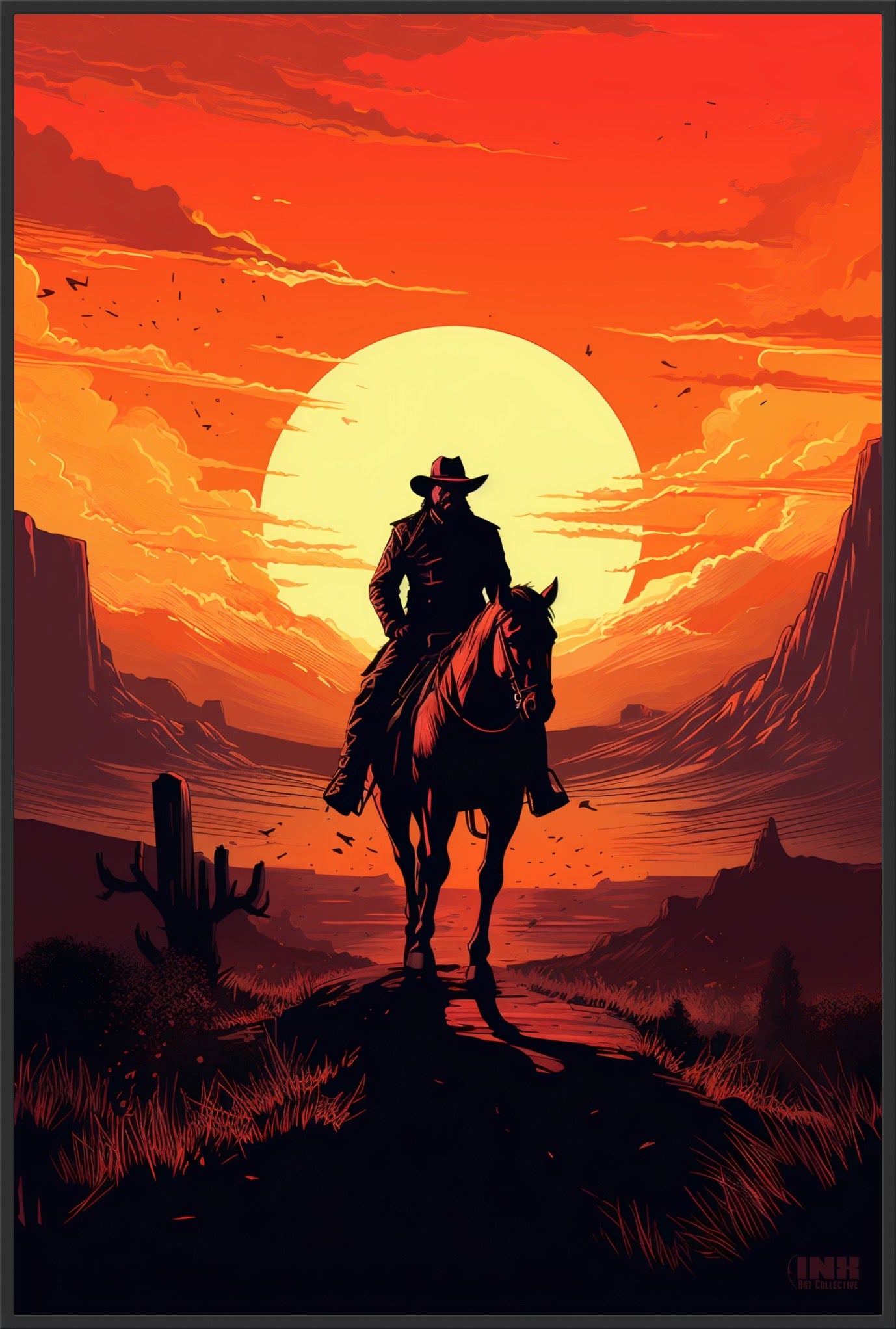 Lone Rider Sunset Canvas Wall Art