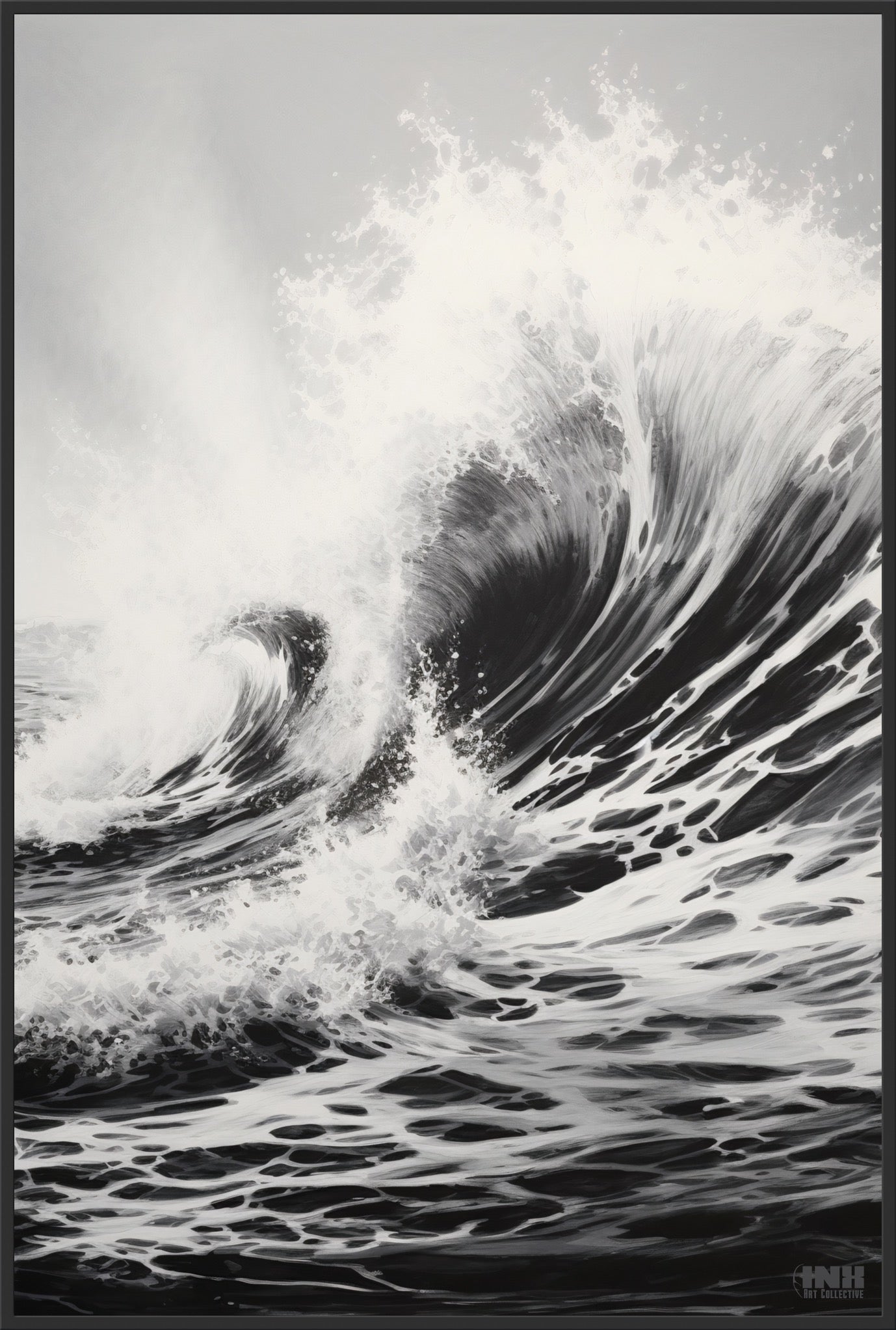 Black & White Ocean Wave Crash Canvas Wall Art