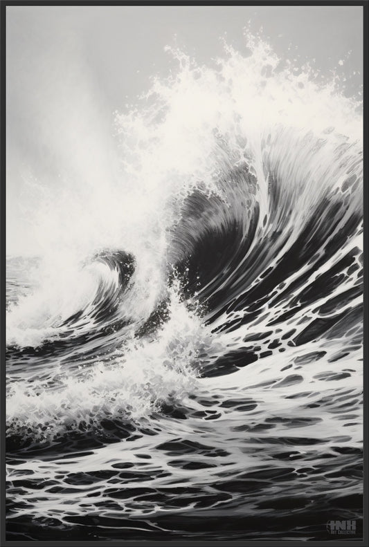Black & White Ocean Wave Crash Canvas Wall Art