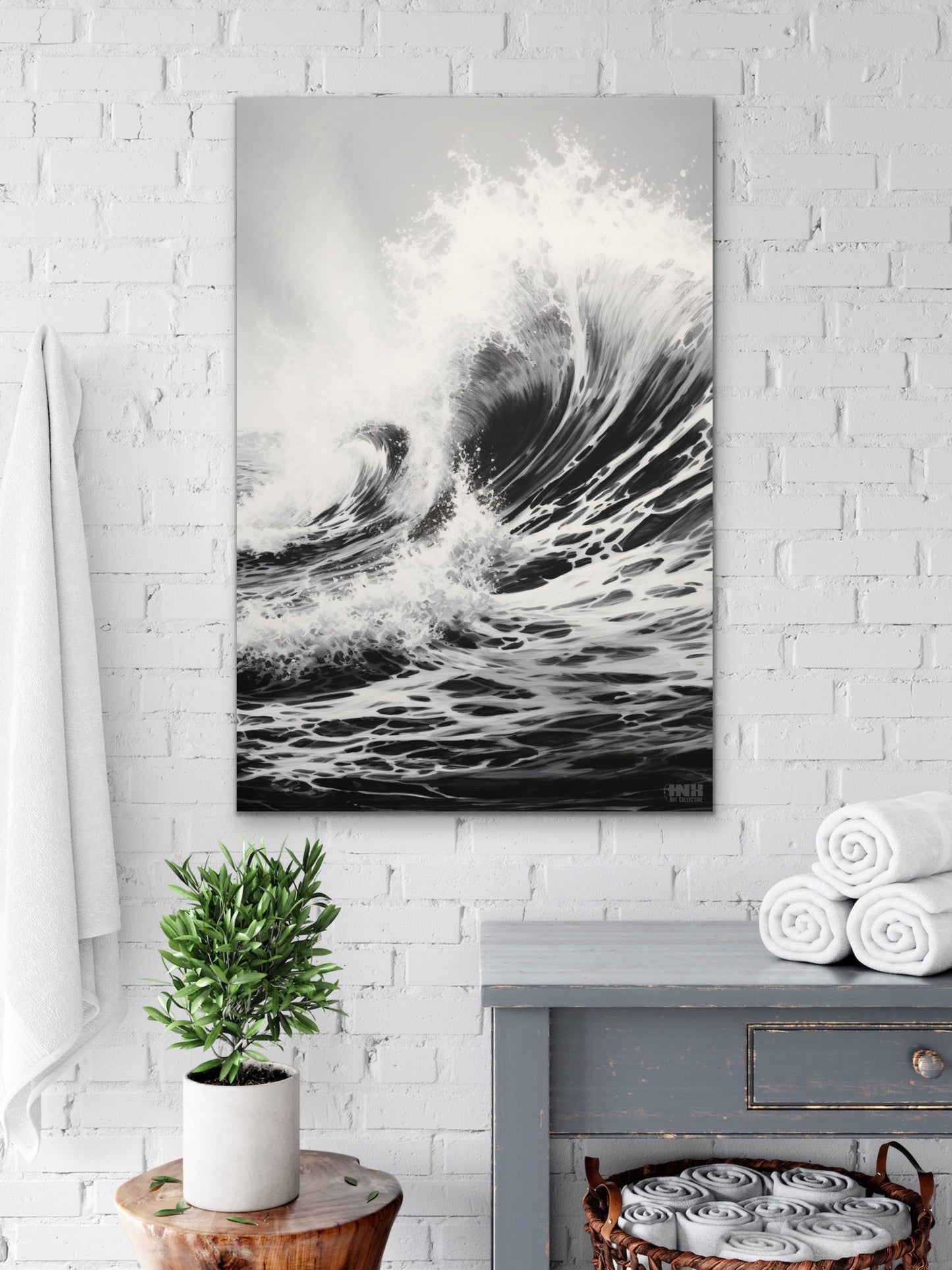 Black & White Ocean Wave Crash Canvas Wall Art