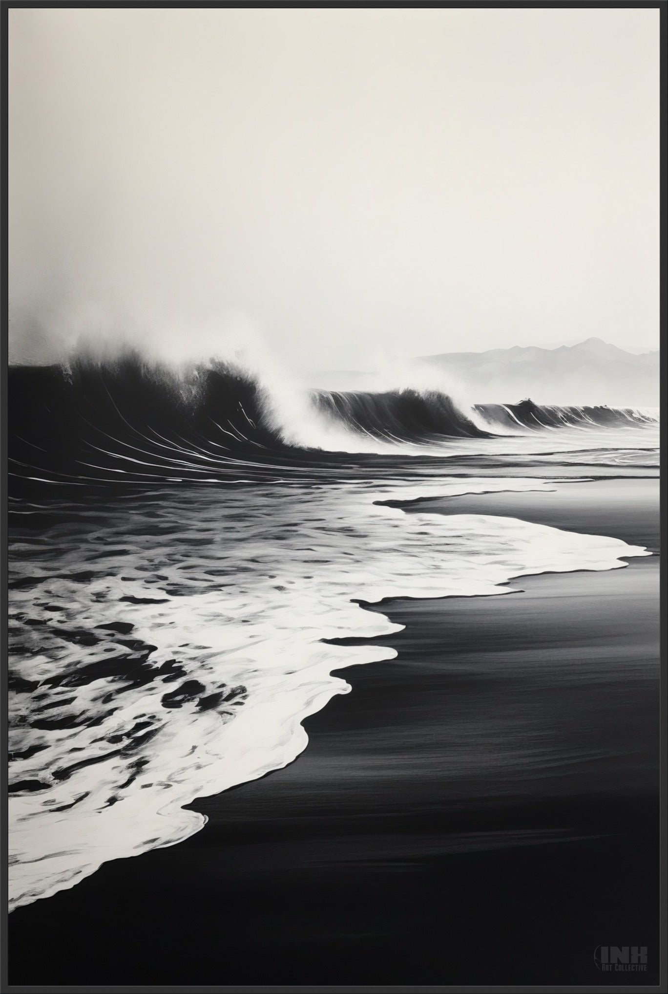 Black & White Ocean Waves Canvas Wall Art