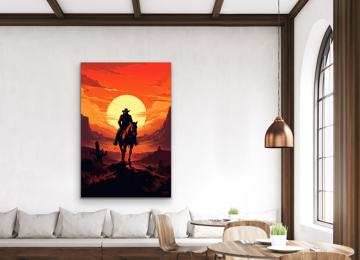 Lone Rider Sunset Canvas Wall Art