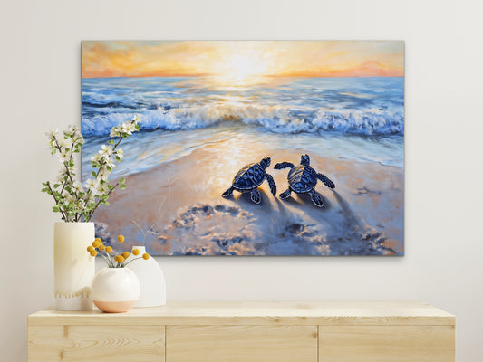 Baby Sea Turtles Canvas Wall Art