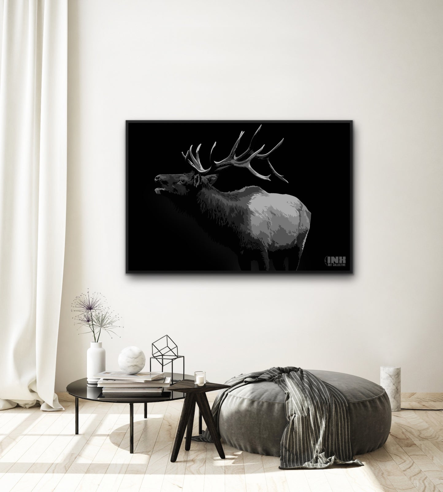Monochrome Elk Canvas Wall Art