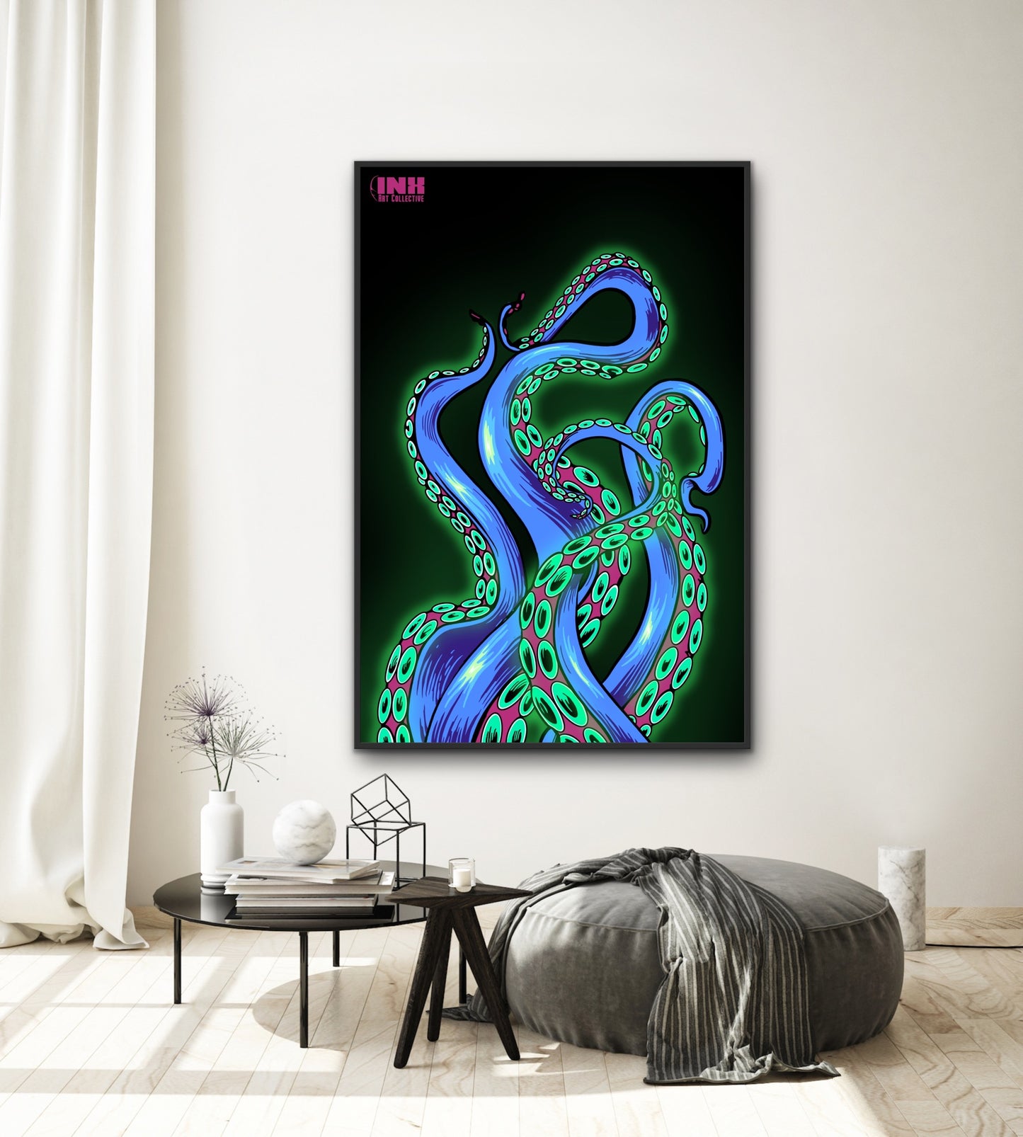 Neon Tentacles Canvas Wall Art