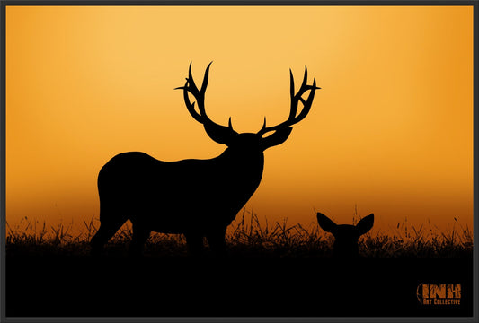 Deer Silhouette Sunset Canvas Wall Art