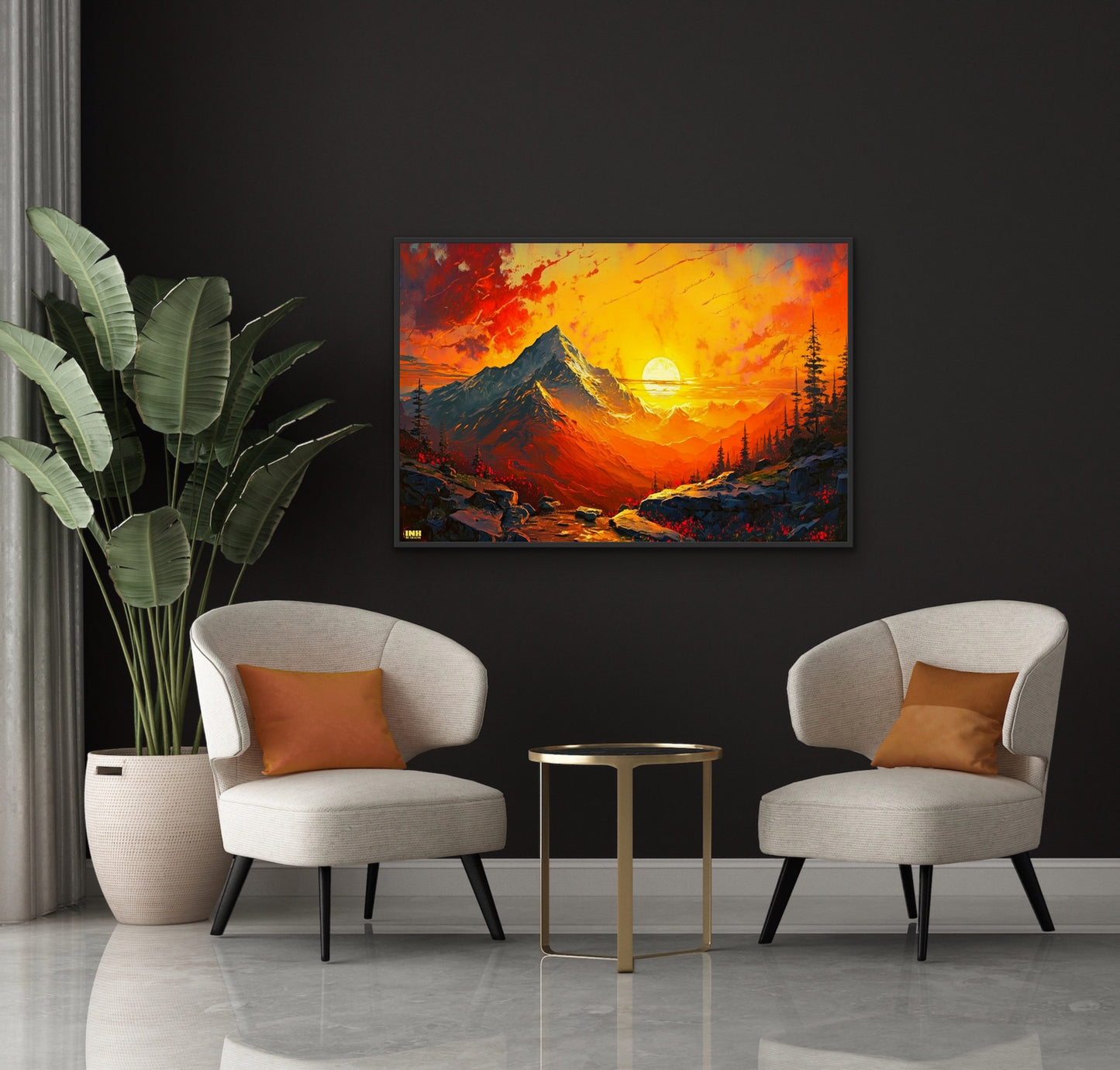 Fiery Mountain Sunset Canvas Wall Art