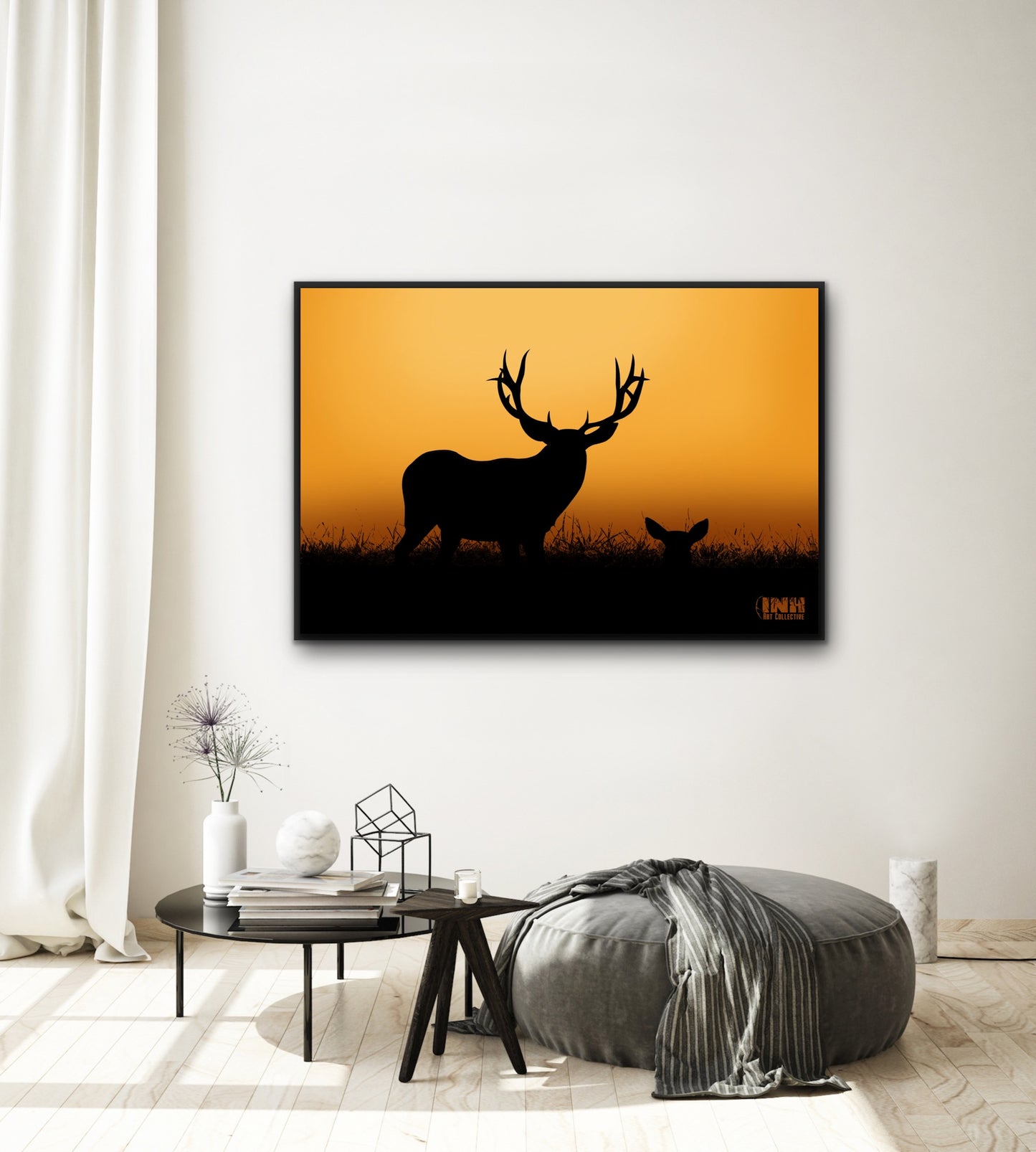 Deer Silhouette Sunset Canvas Wall Art