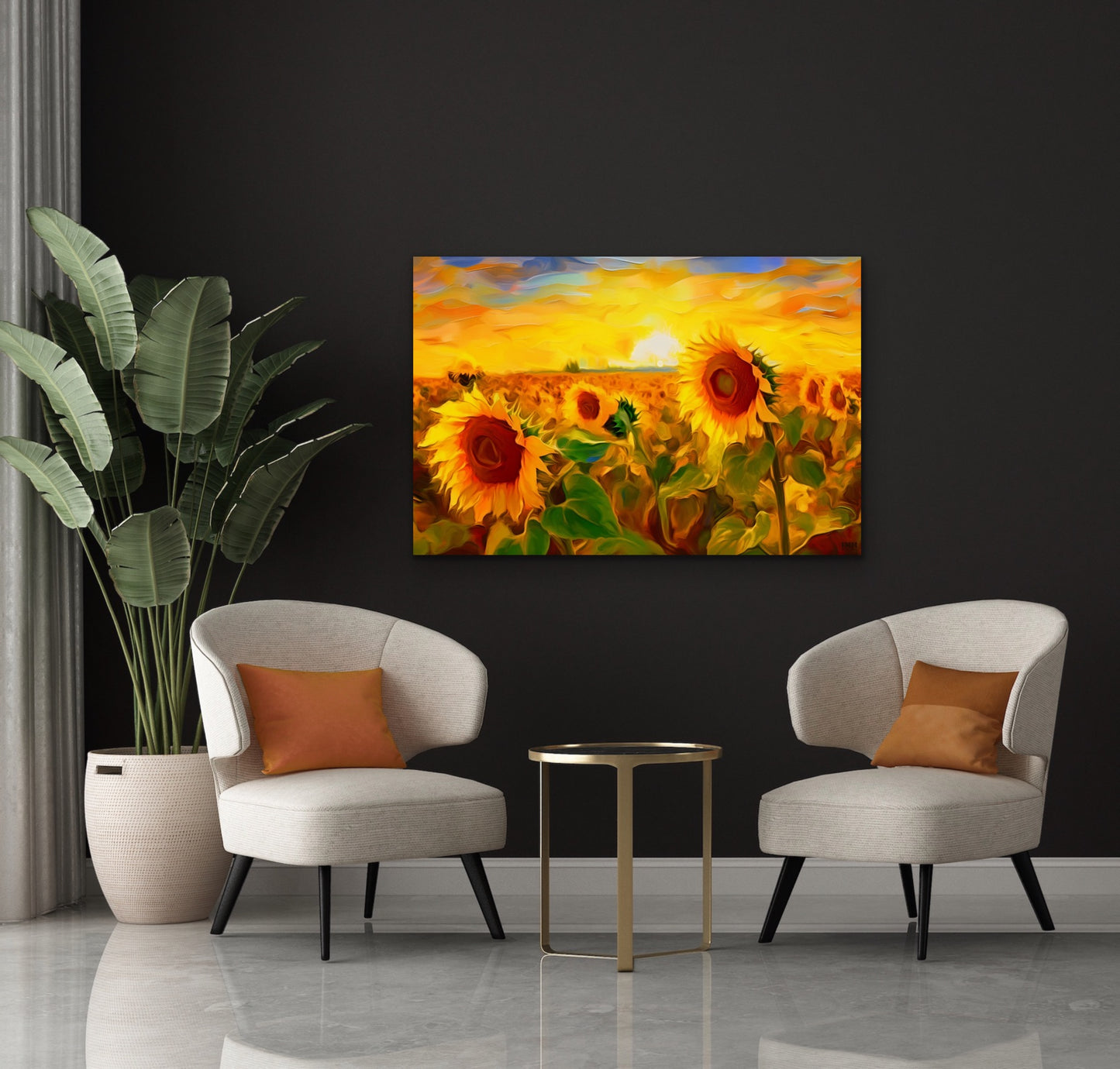 Golden Sunflower Field Canvas Wall Art