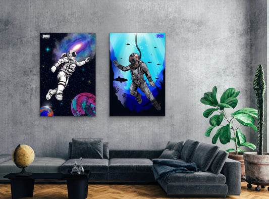 Astronaut & Deep Sea Diver Canvas Wall Art Set
