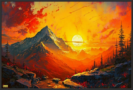 Fiery Mountain Sunset Canvas Wall Art