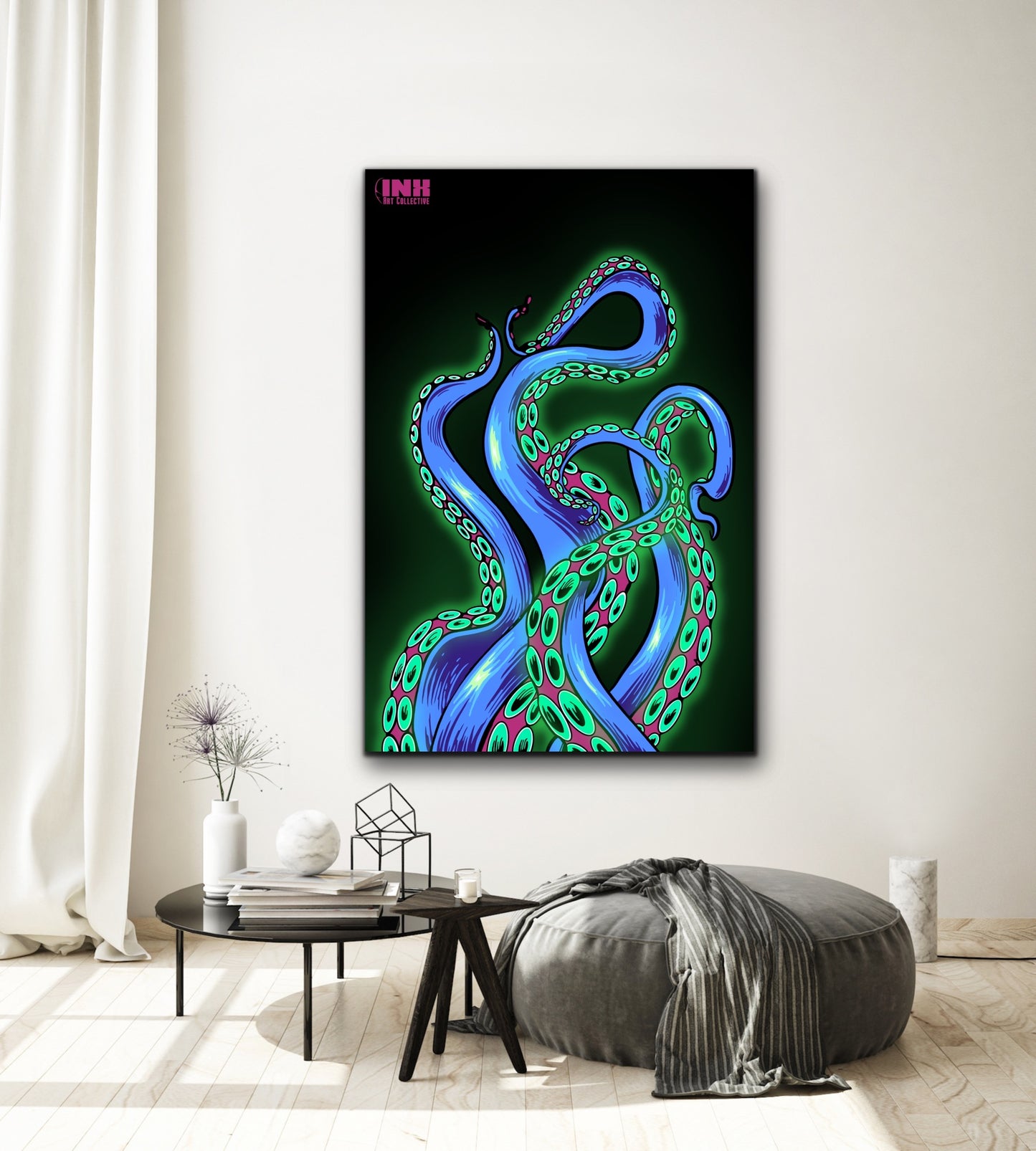 Neon Tentacles Canvas Wall Art